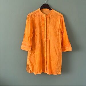 Sofia womens 3/4 Sleeve Lightweight Sheer Orange Button Up Shirt Tunic S